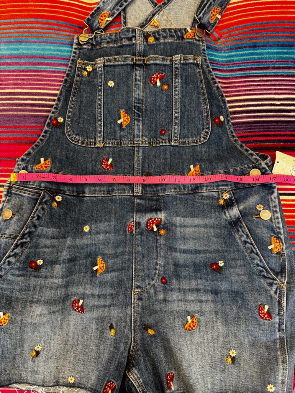 NWT Driftwood Free People Mushroom Flowers Embroidered Overalls Shortalls Medium - Picture 10 of 16
